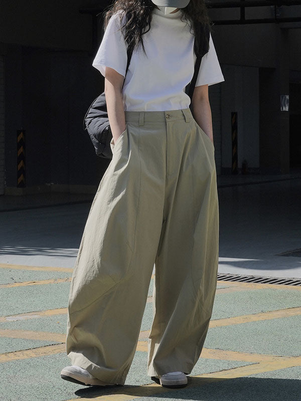 xakxx Loose Wide Leg Solid Color Split-Joint Casual Pants Bottoms Trousers