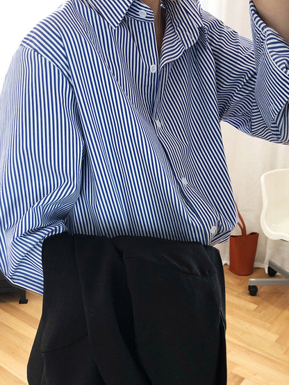 xakxx Urban Loose Striped Lapel Collar Blouses&Shirts Tops