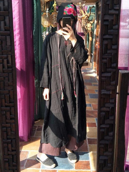 xakxx 100% Linen Manual Embroidered Long Dress