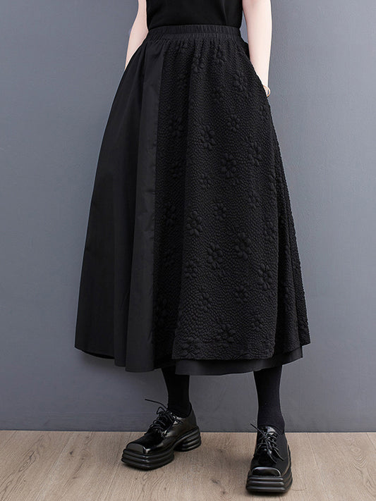 xakxx A-Line Loose Jacquard Solid Color Split-Joint Skirts Bottoms