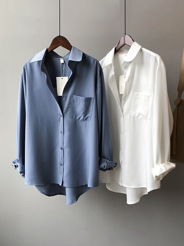 xakxx Urban Solid Color Lapel Long Sleeves Blouse