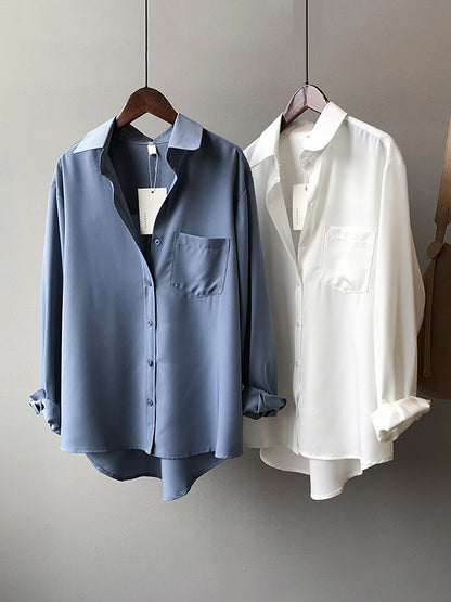 xakxx Urban Solid Color Lapel Long Sleeves Blouse