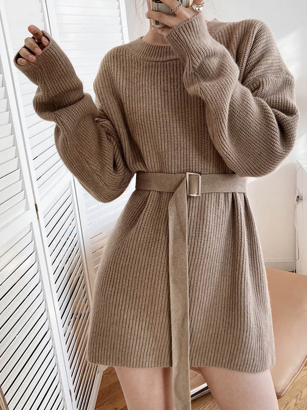 xakxx Loose Lace-Up Knitting Dress