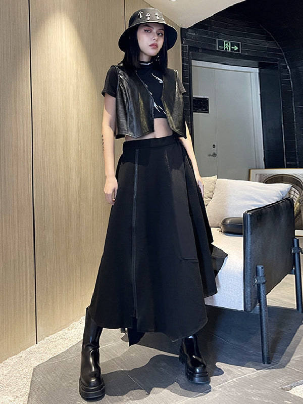 xakxx Casual High Waisted Irregularity Solid Color Skirt