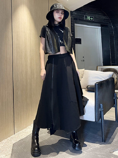 xakxx Casual High Waisted Irregularity Solid Color Skirt