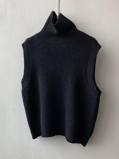 xakxx Casual Loose Sleeveless Solid Color High-Neck Sweater Vest Outerwear