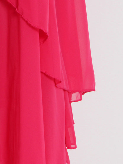 xakxx Loose Raglan Sleeve Solid Color Tiered Stand Collar Maxi Dresses