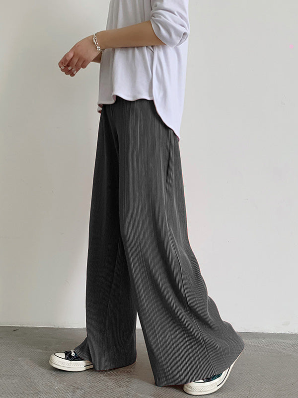 xakxx Casual Solid Color Pleats Capri-Pants Bottoms