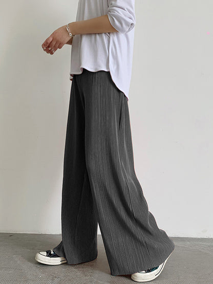 xakxx Casual Solid Color Pleats Capri-Pants Bottoms