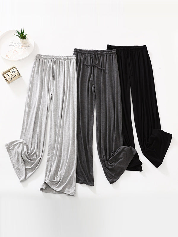 xakxx High Waisted Loose Drawstring Elasticity Solid Color Casual Pants Bottoms Trousers