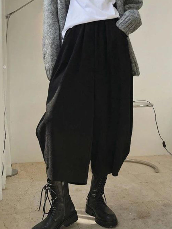 xakxx Harem Pants Wide Leg Elasticity Solid Color Split-Joint Pants Trousers