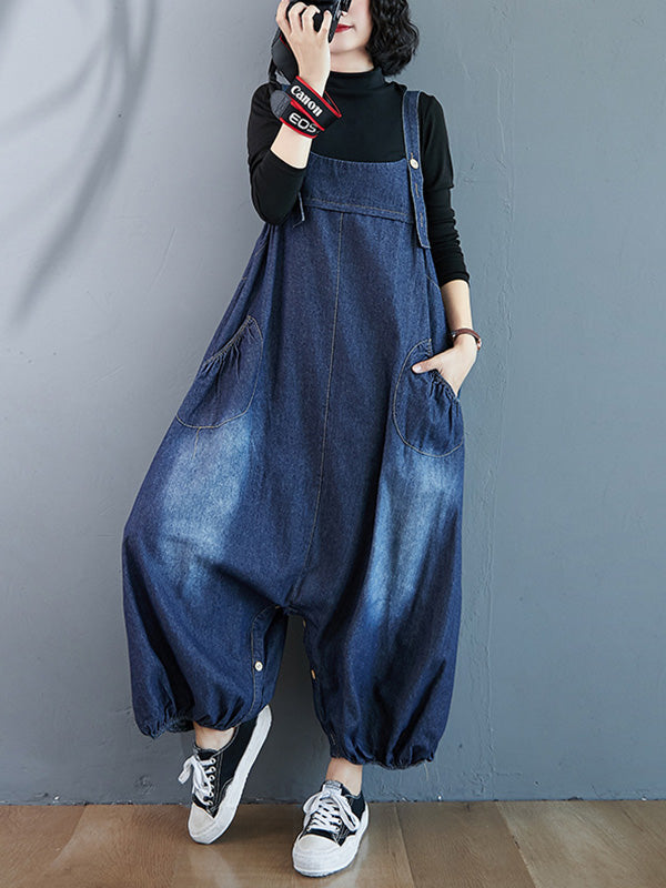xakxx Simple Denim Buttoned Overalls&Dress