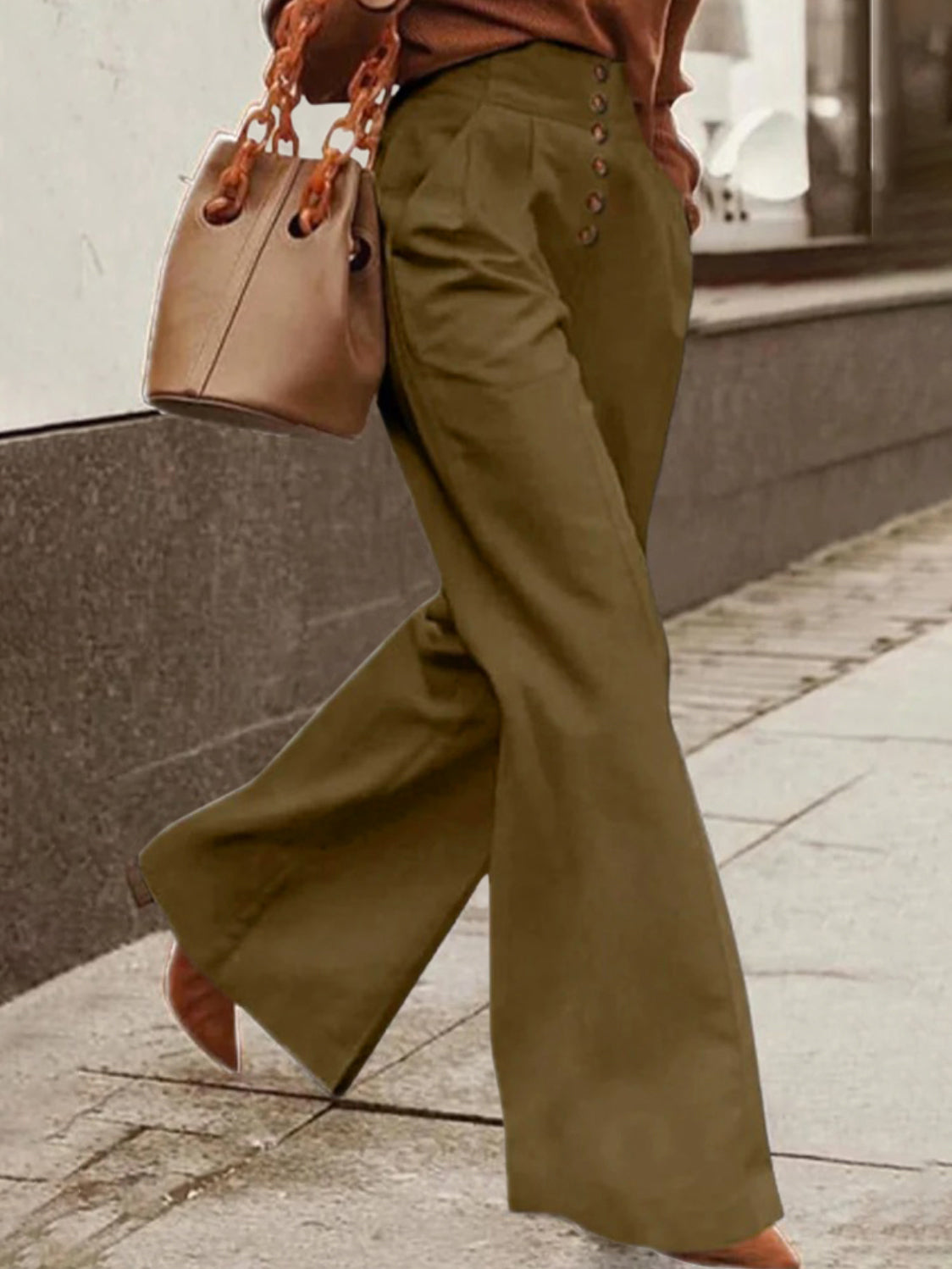 xakxx Loose Wide Leg Solid Color Casual Pants Bottoms