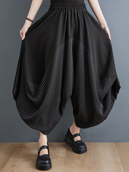 xakxx Harem Pants Irregular Clipping Split-Joint Striped Casual Pants Bottoms