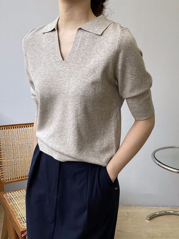 xakxx 7 Colors Urban Solid Color Half Sleeves Knitting Shirt Top