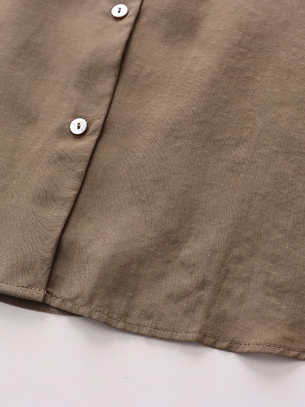 xakxx Solid Color Lapel Blouses&Shirts Tops