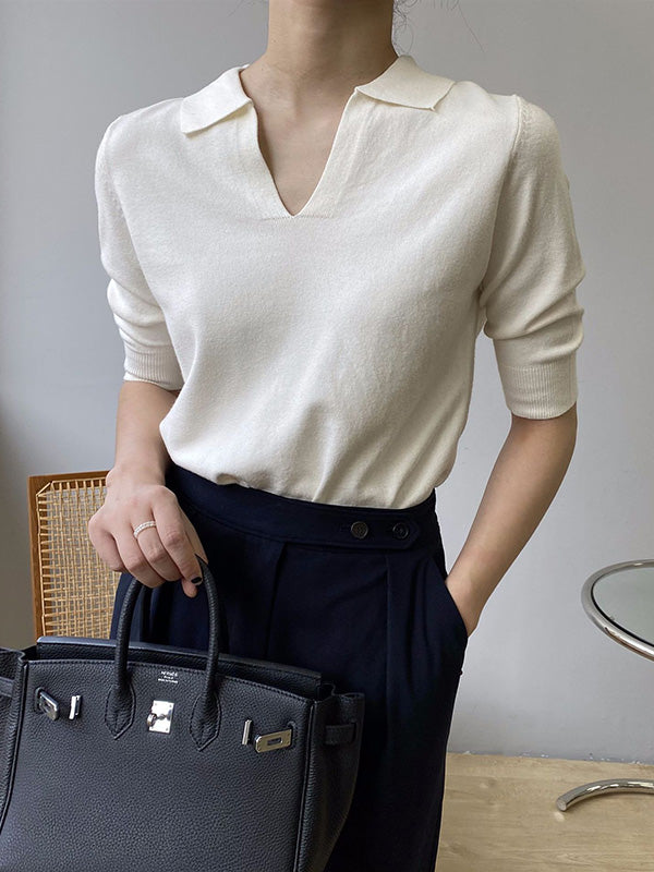 xakxx 7 Colors Urban Solid Color Half Sleeves Knitting Shirt Top