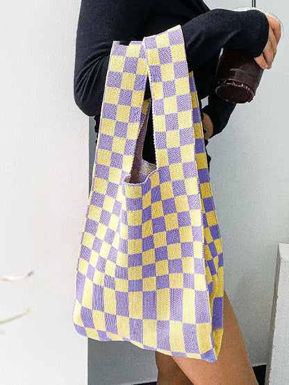 xakxx Casual Weave Contrast Color Plaid Bags Accessories