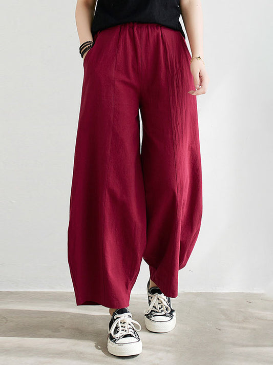 xakxx Wide Leg Loose Elasticity Solid Color Casual Pants Bottoms