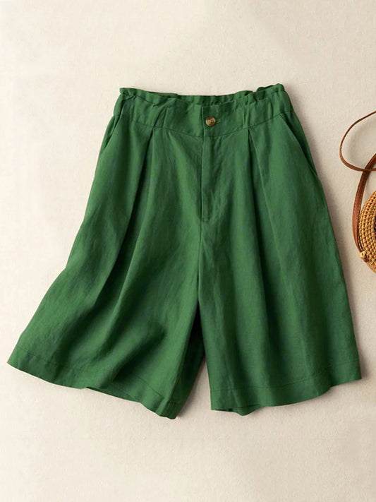 xakxx Vintage Solid Color Pleated High Waisted Shorts