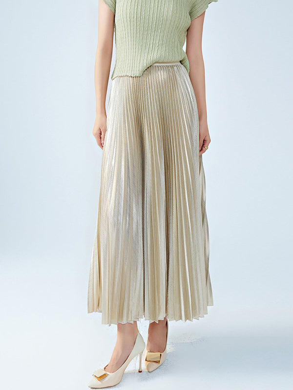 xakxx Loose Metallic Pleated Skirts Bottoms