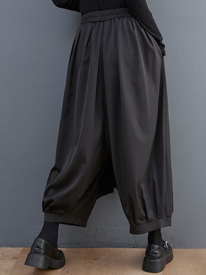 xakxx Vintage Wide Leg Loose Solid Color Elastic Waist Pants