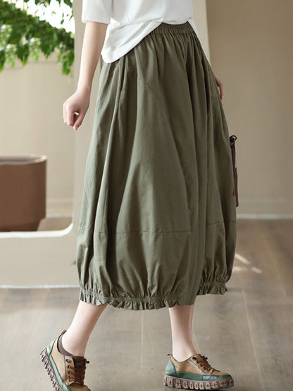 xakxx Cropped Pleated Wide Leg Casual Pants Bottoms