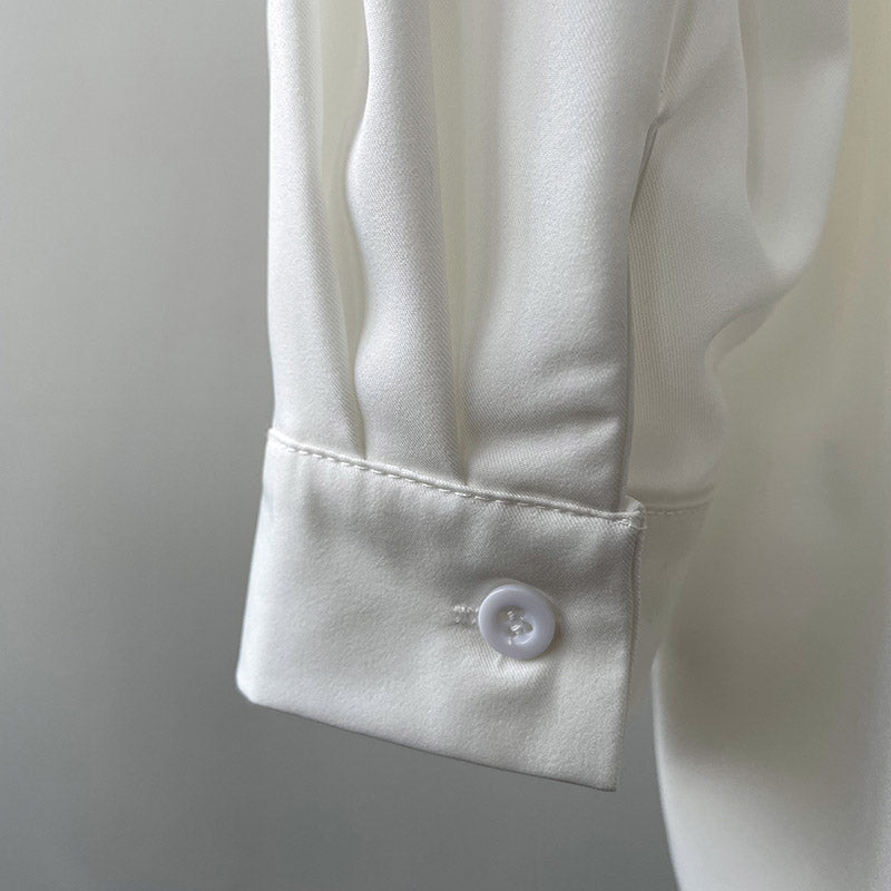 xakxx Office Loose Long Sleeves Lace-Up Solid Color Lapel Blouses