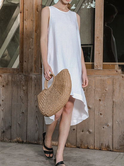 xakxx High-Low Loose Solid Color Round-Neck Midi Dresses