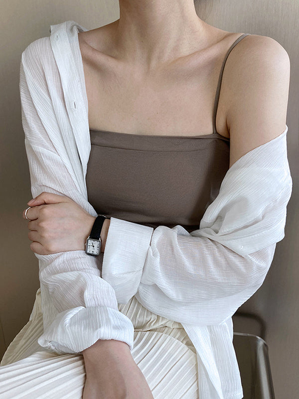 xakxx Simple Casual Solid Color Spaghetti-Neck Vest Top