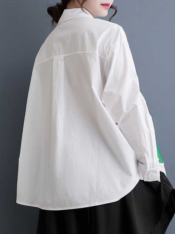 xakxx High-Low Long Sleeves Buttoned Printed Lapel Blouses&Shirts Tops