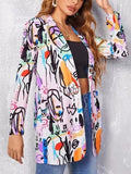 xakxx Long Sleeves Loose Figure Printed Notched Collar Outerwear