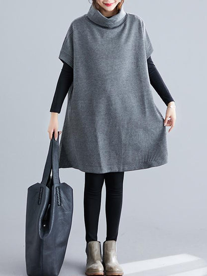 xakxx Casual Loose Short Sleeves Turtleneck Sweater Dress
