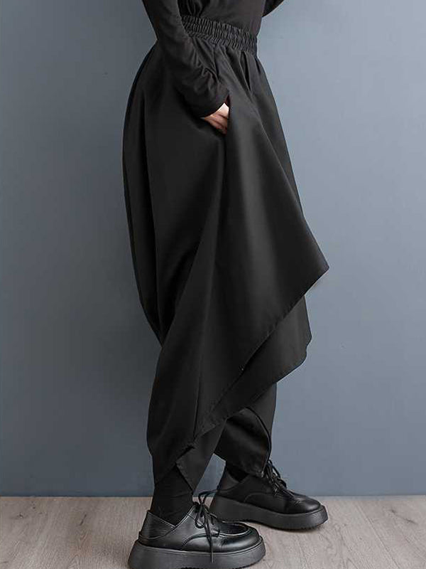 xakxx High Waisted Loose Asymmetric Elasticity Layered Solid Color Culotte