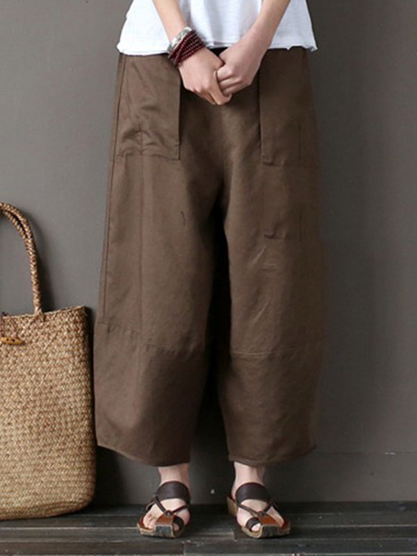 xakxx Simple 4 Colors Loose Linen Wide Leg Pants