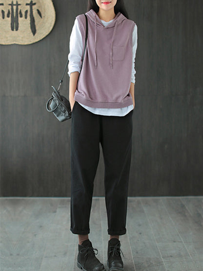 xakxx Artistic Retro Solid Hooded Vest