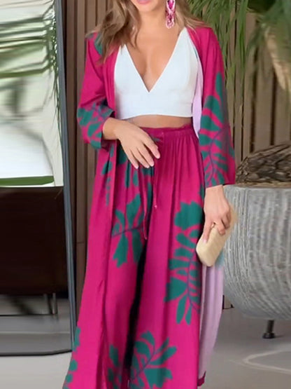 xakxx Loose Flower Print Pockets Pants Set Two Pieces Set