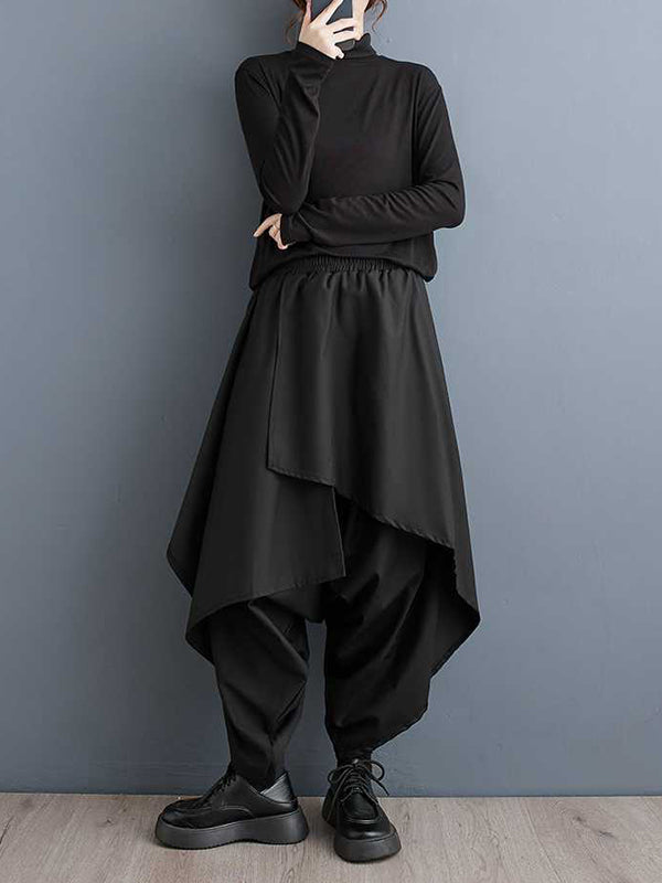 xakxx High Waisted Loose Asymmetric Elasticity Layered Solid Color Culotte
