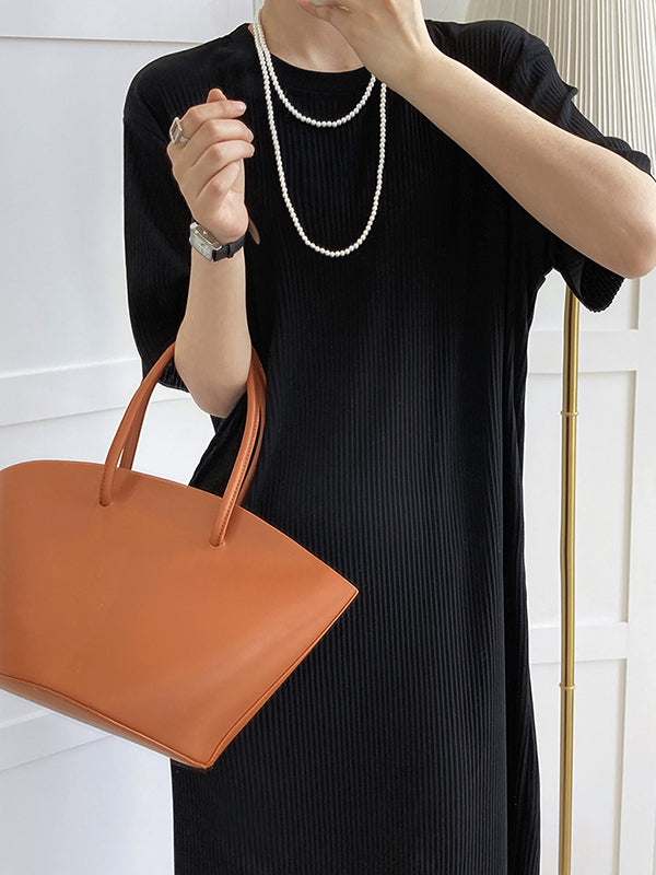 xakxx Original Casual Pleated Solid Color Midi Dress
