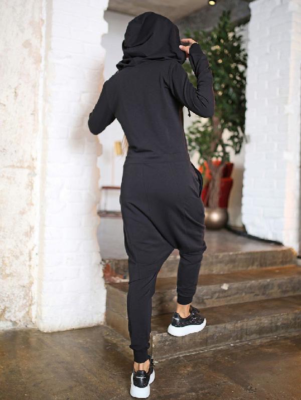 xakxx Solid Hooded Zipper Yoga Jumpsuits