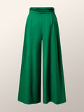 xakxx Loose Wide Leg Pleated Solid Color Tied Waist Pants Trousers
