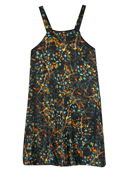xakxx Loose Artistic Retro Ramie Cotton Floral Printed V-Neck Overalls