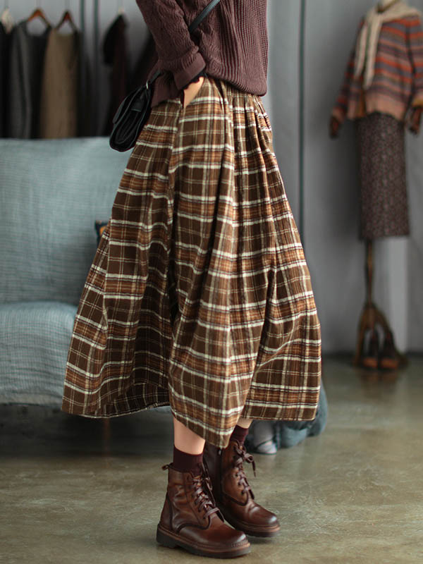 xakxx Artistic Retro Plaid A-Line Skirt