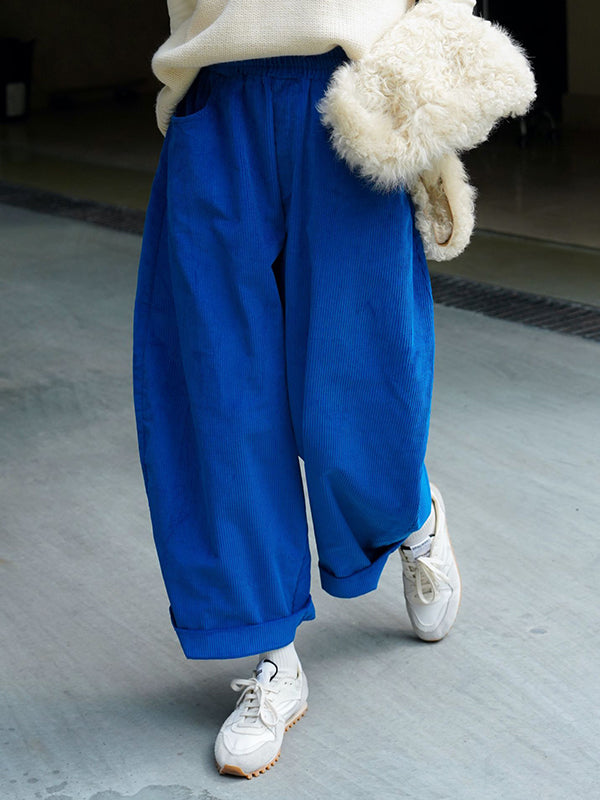 xakxx Vintage Corduroy Wide Leg Loose Solid Color Pants