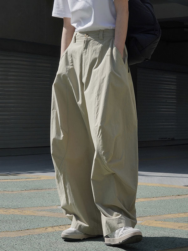 xakxx Loose Wide Leg Solid Color Split-Joint Casual Pants Bottoms Trousers