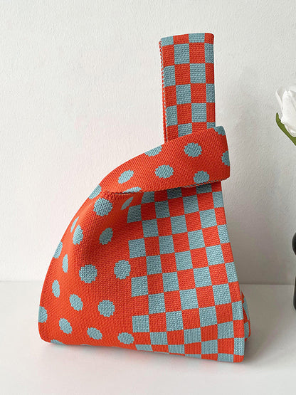 xakxx Contrast Color Plaid Polka-Dot Woven Handbag