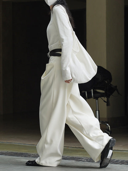 xakxx Loose Pleated Solid Color Wide Leg Pants Bottoms
