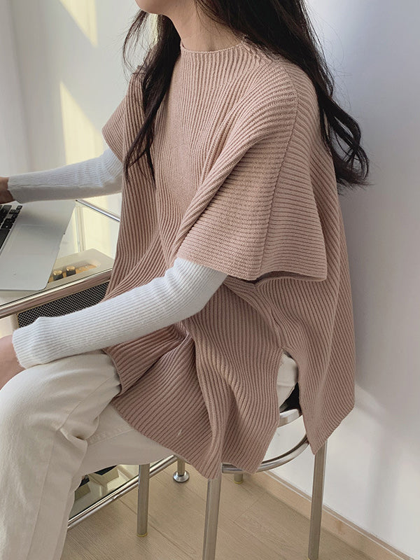 xakxx Casual Loose Short Sleeves Solid Color Round-Neck Sweater Tops Vest Top