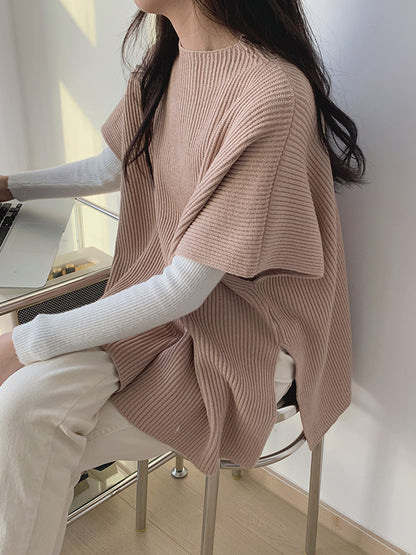 xakxx Casual Loose Short Sleeves Solid Color Round-Neck Sweater Tops Vest Top