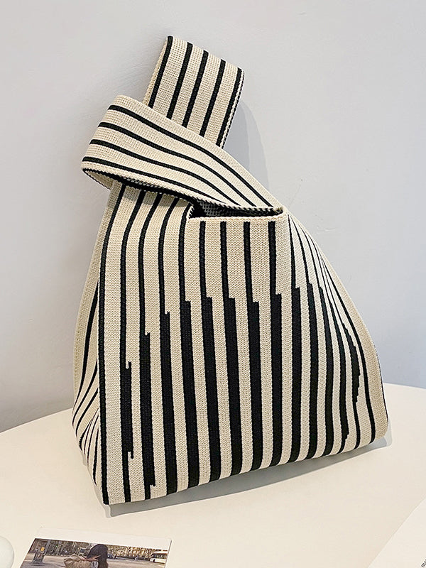 xakxx Contrast Color Striped Woven Bags Woven Handbag